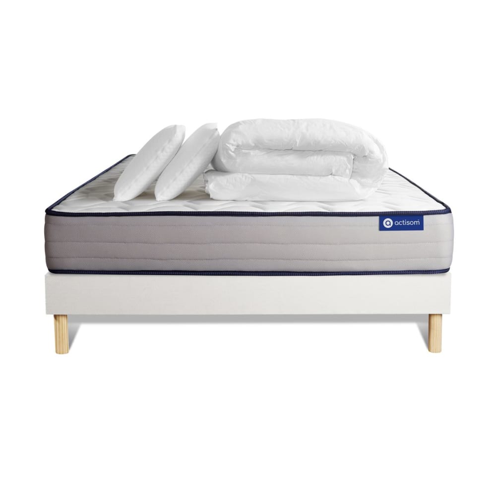Pack sommier kit matelas Mémoire de forme 140x200 Blanc Complet