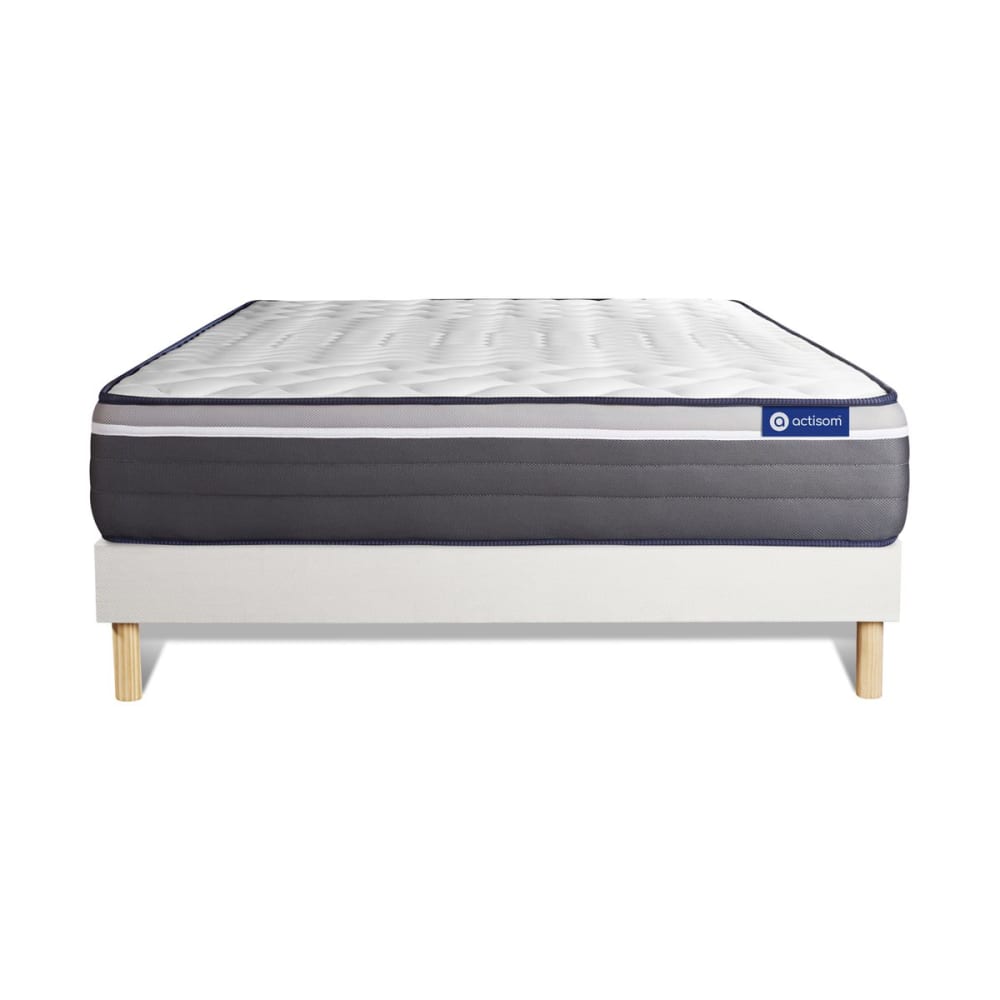 Ensemble 180x200 Matelas Hybride Sommier kit Blanc