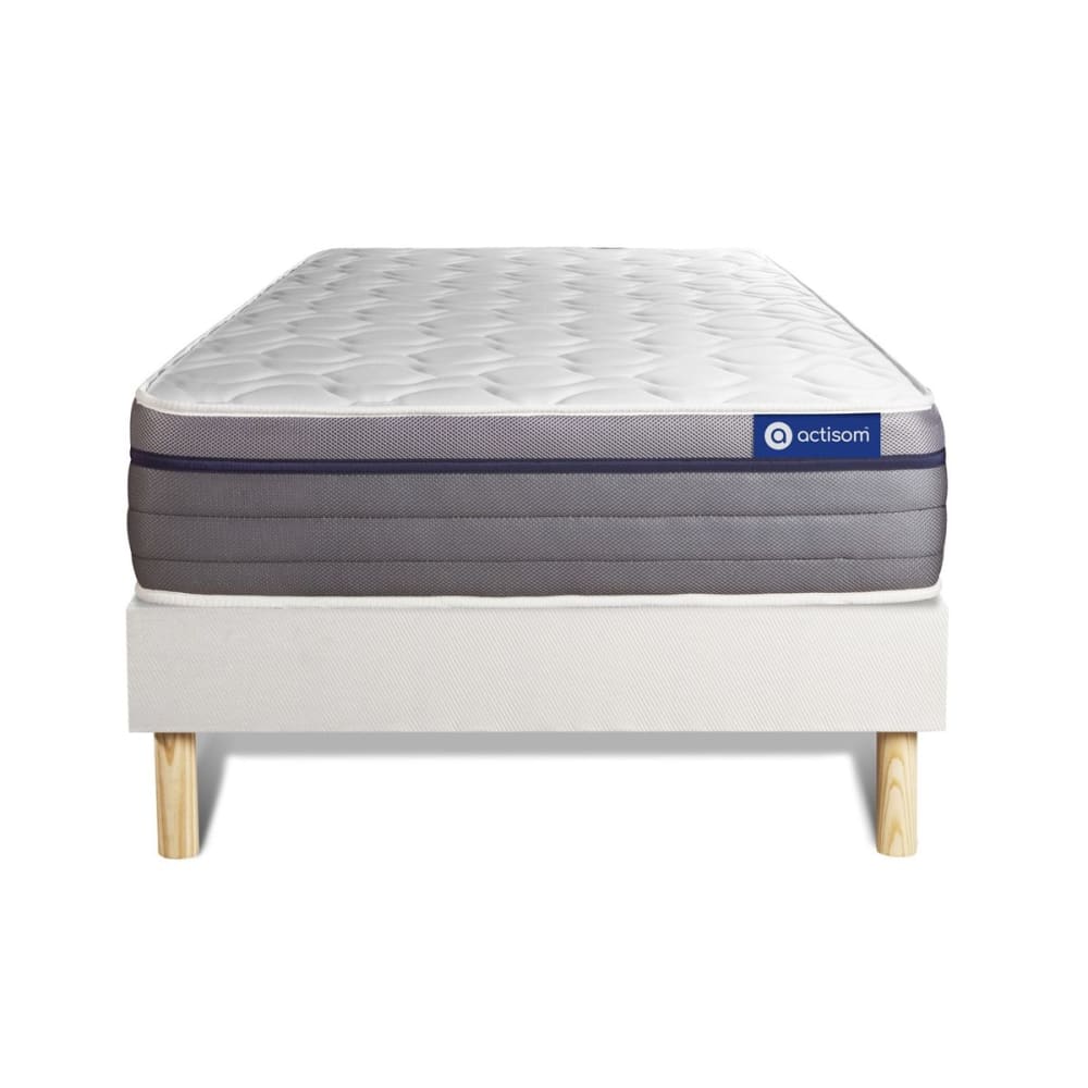 Ensemble 90x200 Matelas Mémoire de forme Sommier kit Blanc