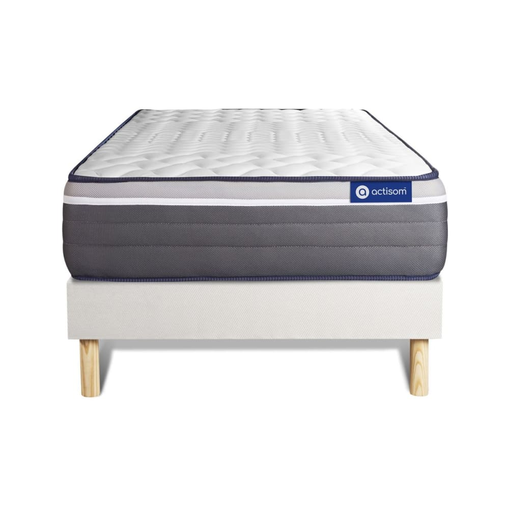Ensemble 90x200 Matelas Mémoire de forme Sommier kit Blanc