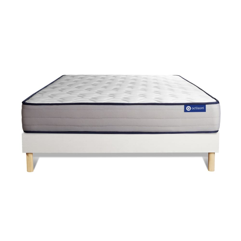 Ensemble 140x200 Matelas Mémoire de forme Sommier kit Blanc