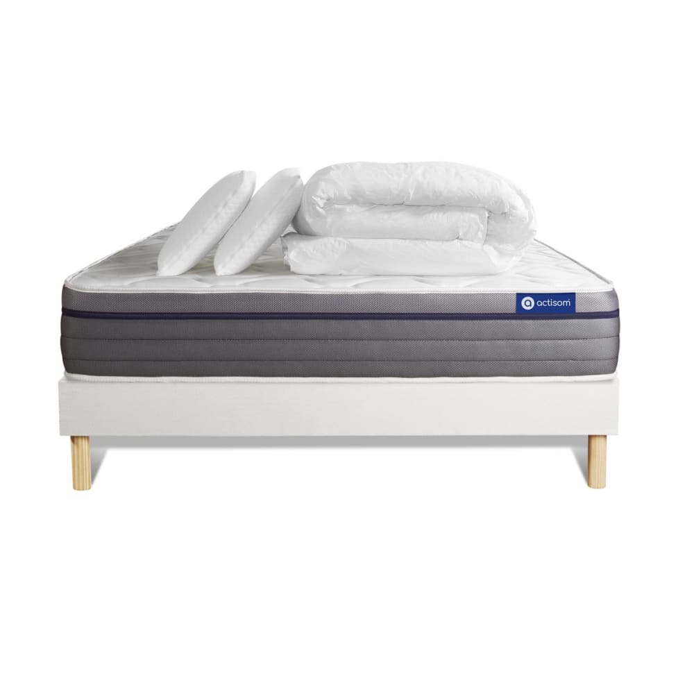 Pack sommier kit matelas Mémoire de forme 200x200 Blanc Complet