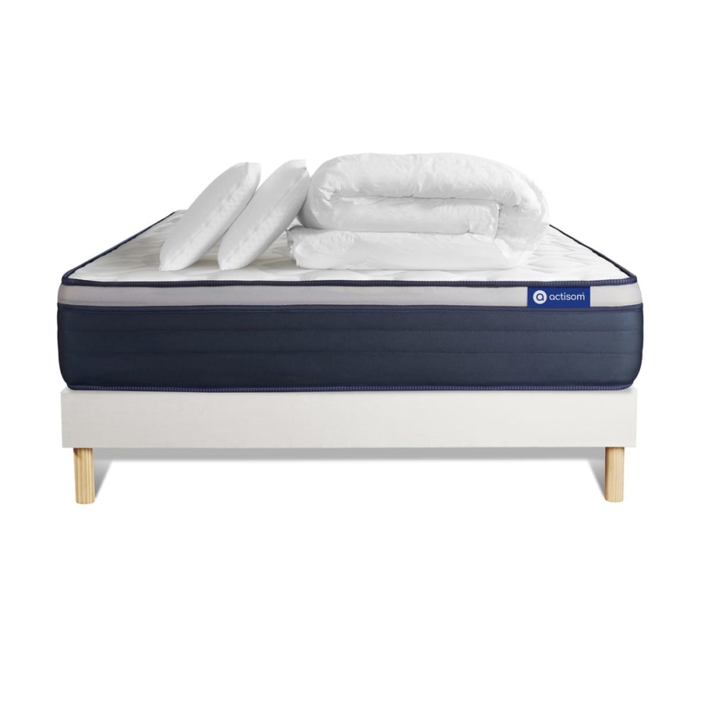 Pack sommier kit matelas Latex et mémoire de forme 180x200 Blanc