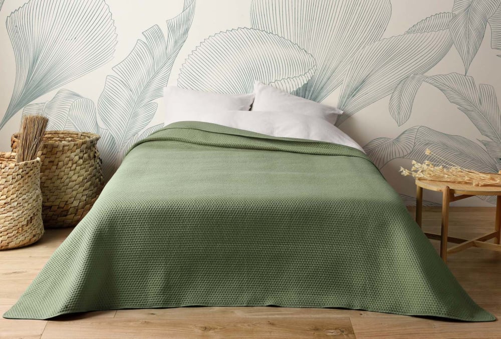 Jeté de lit uni 100% polyester vert kaki 250x260cm