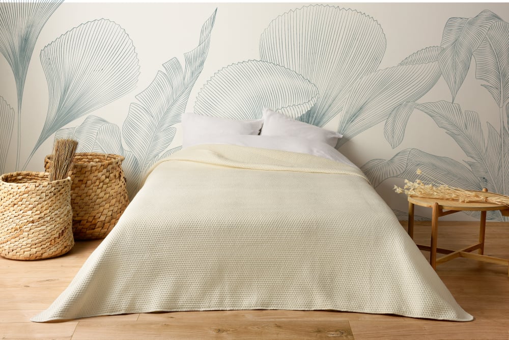 Jeté de lit uni 100% polyester ivoire 230x250cm