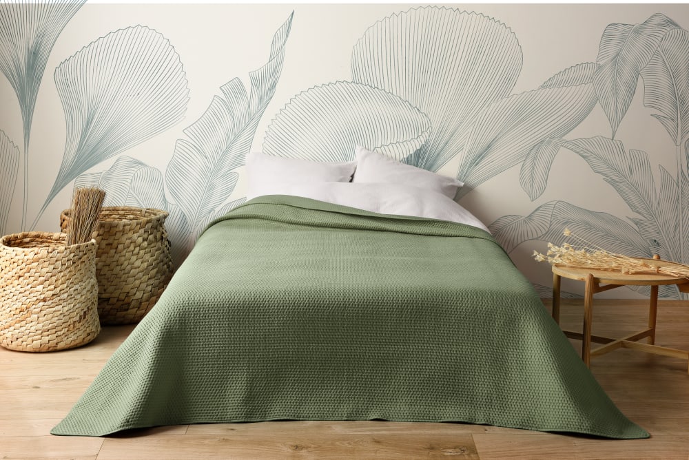 Jeté de lit uni 100% polyester vert kaki 230x250cm