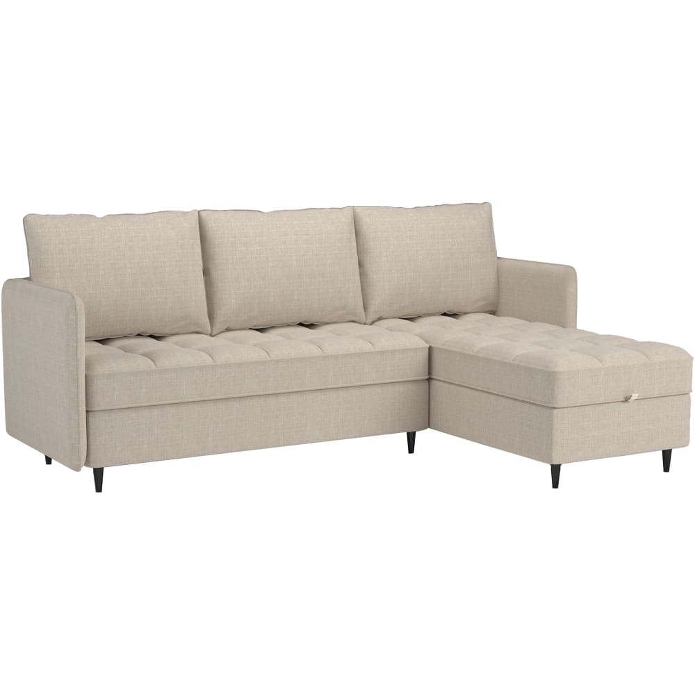 Canapé 3 places avec rangement/méridienne réversible en tissu crème