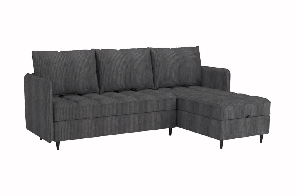 Canapé 3 places avec rangement/méridienne réversible tissu anthracite