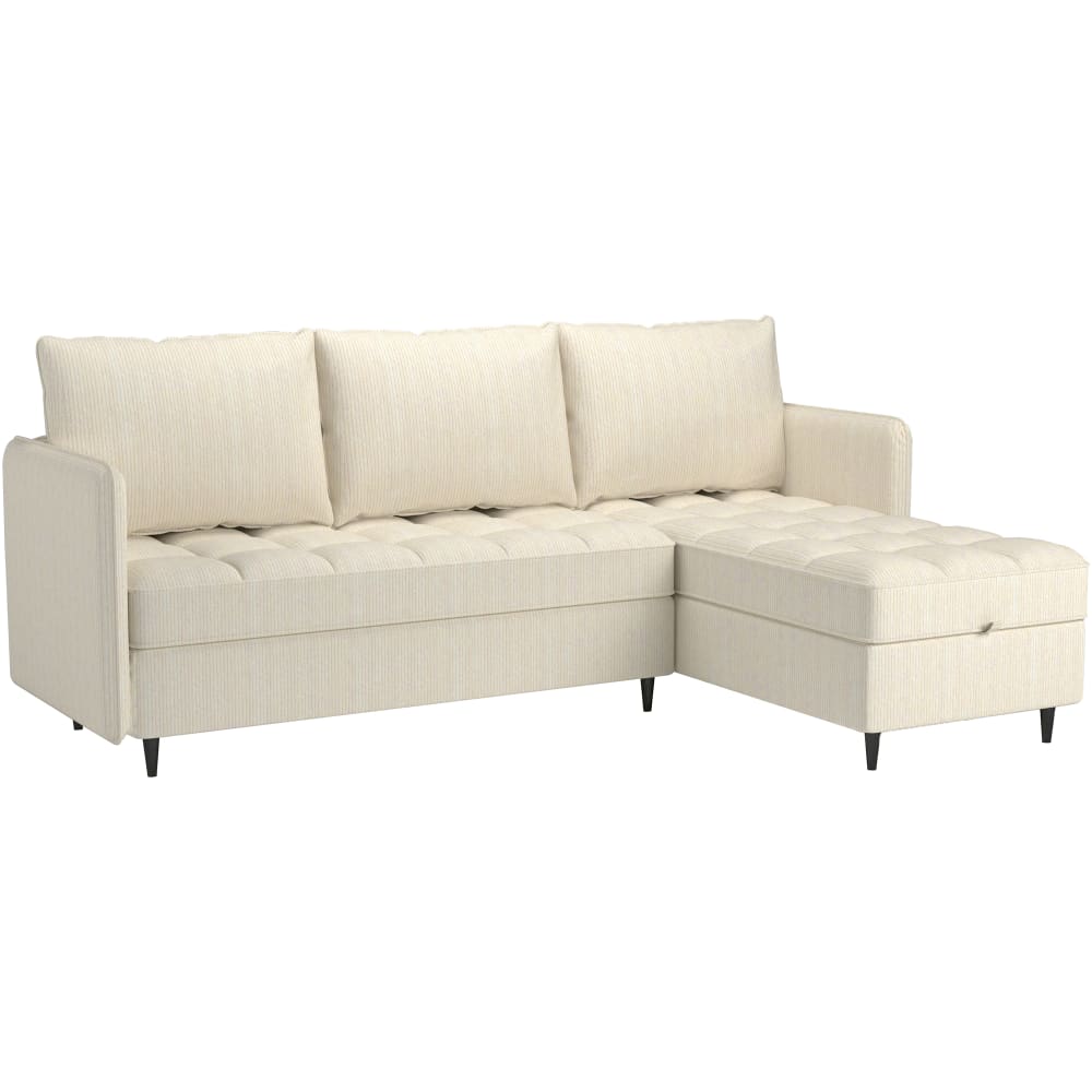 Canapé 3 places avec rangement/méridienne réversible en tissu crème