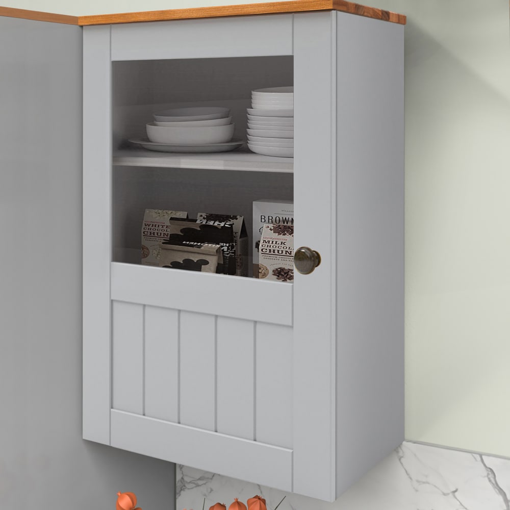 Meuble haut de cuisine avec 1 porte vitrée en pin gris