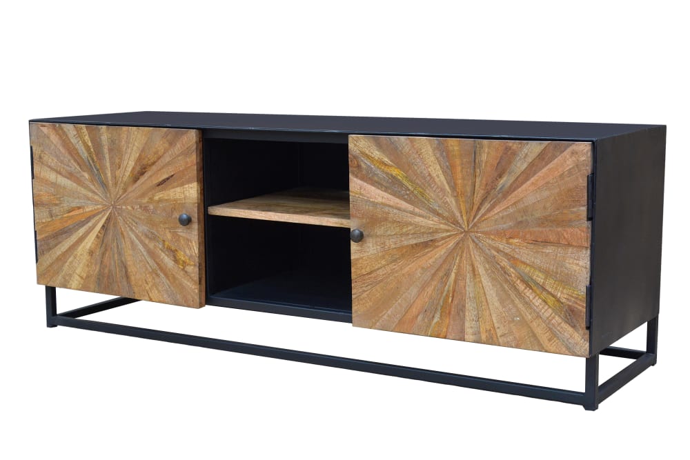 Meuble TV avec 2 portes en bois de manguier / métal noir