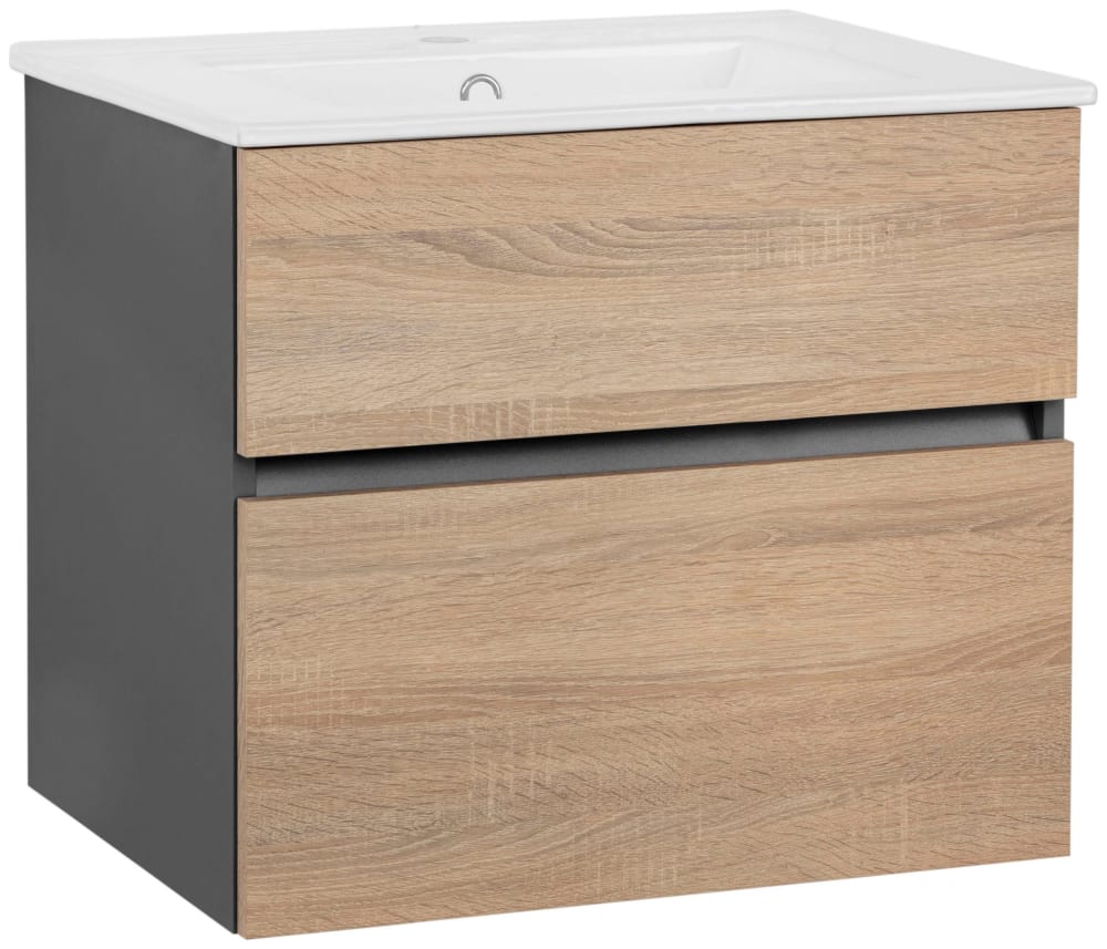 Meuble vasque de salle de bain 1 abattant 1 tiroir effet chêne