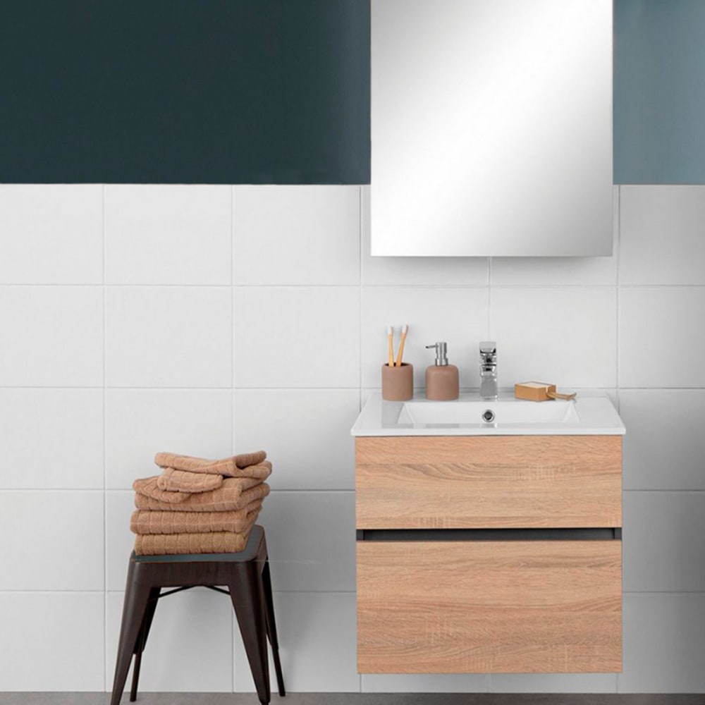 Loft24 Waschtischunterschrank mit 1 Klappe 1 Schublade in Eichenoptik Braun Spanplatte