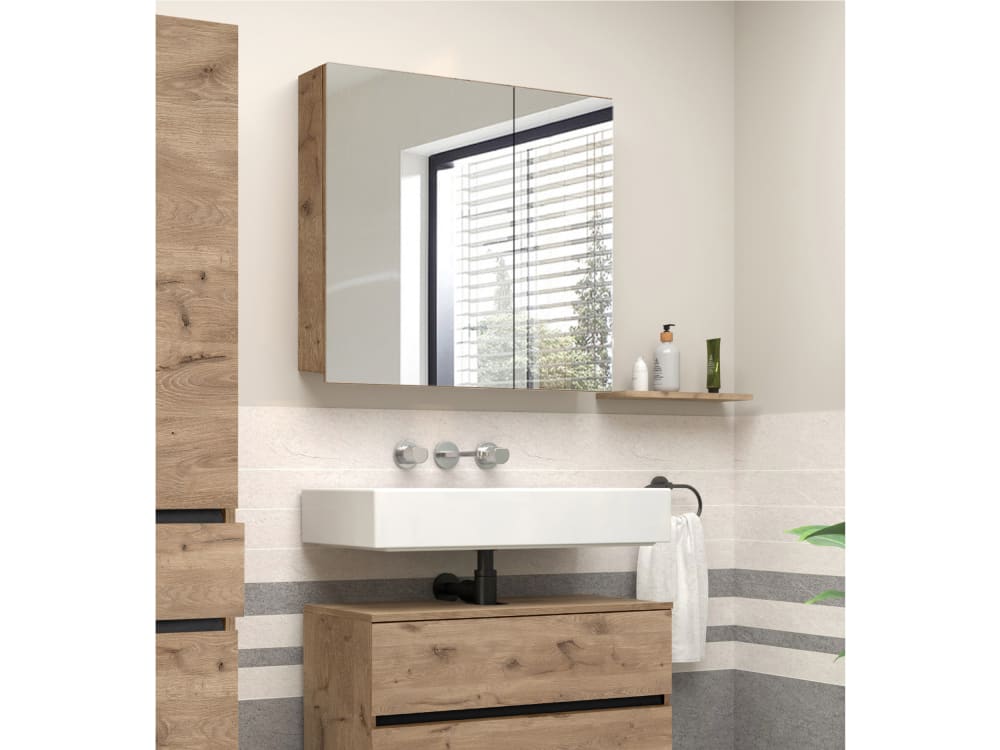 Armoire murale de salle de bains avec miroir effet chêne