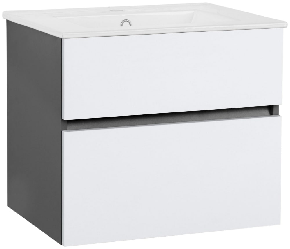 Meuble vasque de salle de bain 1 abattant 1 tiroir anthracite et blanc