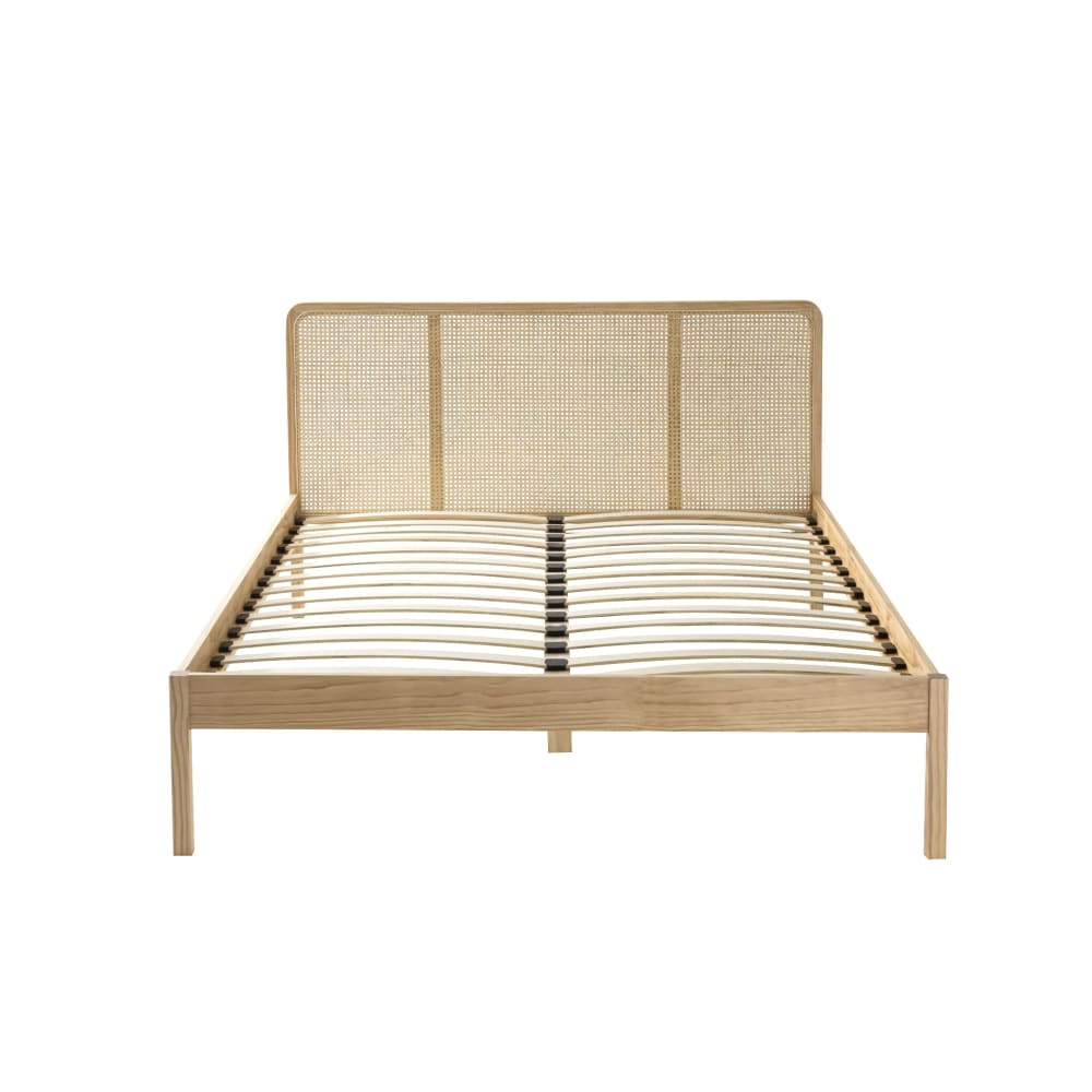 Lit adulte en pin massif avec tête de lit en cannage 140x190