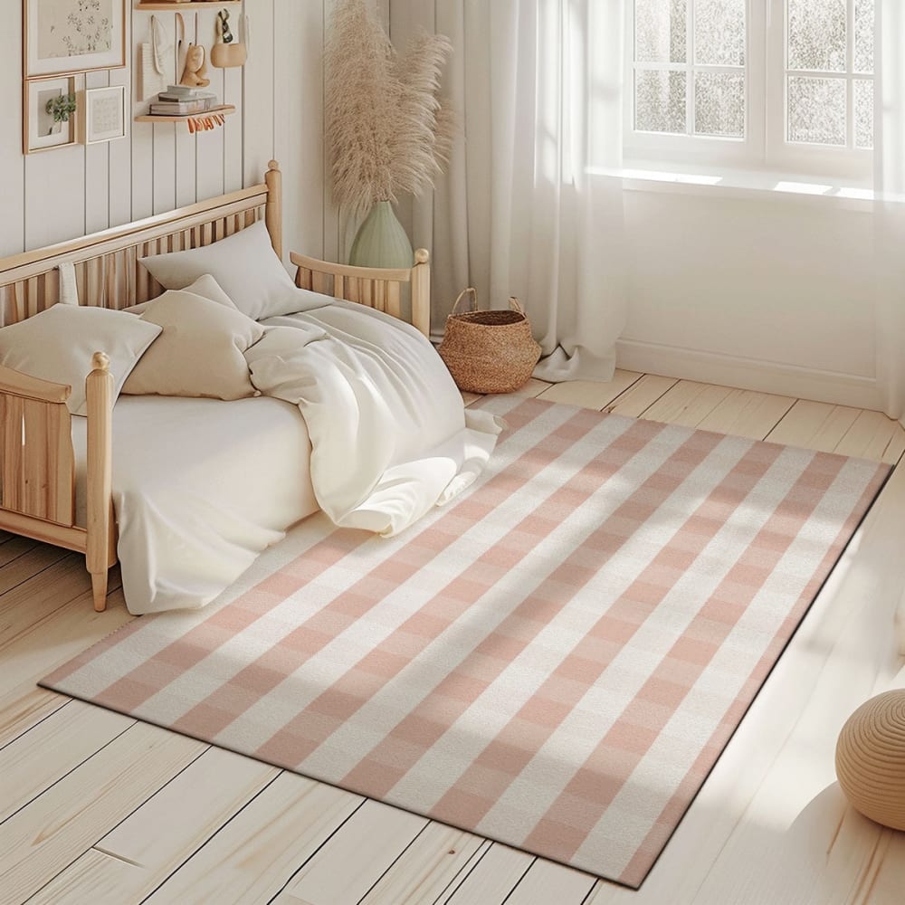 Tapis de jeu enfant vichy rose poussière 85x130cm