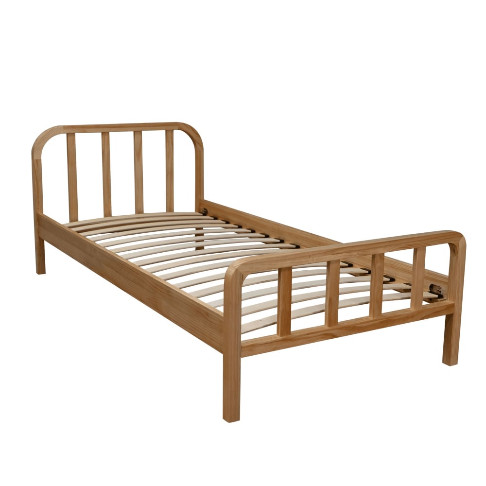 Lit en pin massif naturel avec tête de lit arrondie 90x190