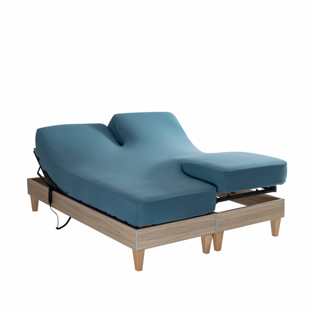 Drap housse jersey tpr pour sommier articulé bleu canard 2x90x200