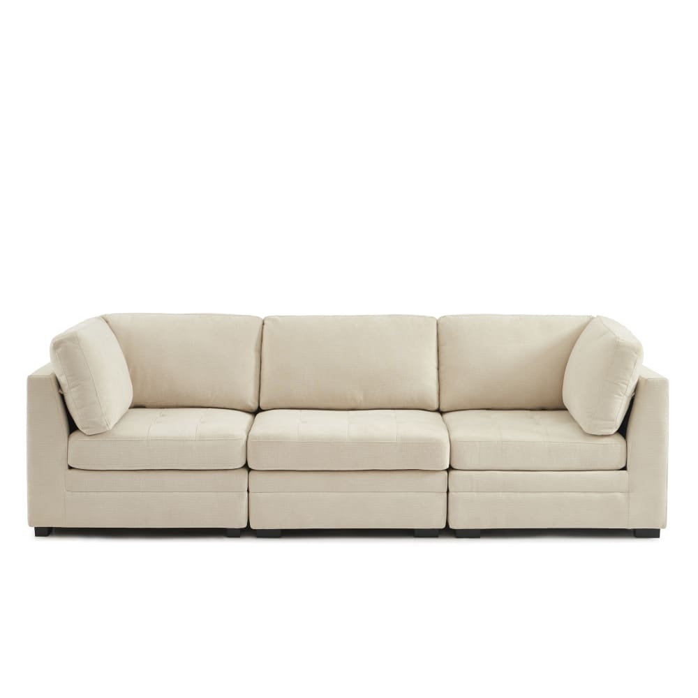 Canapé droit modulable 3 pièces tissu chenille beige