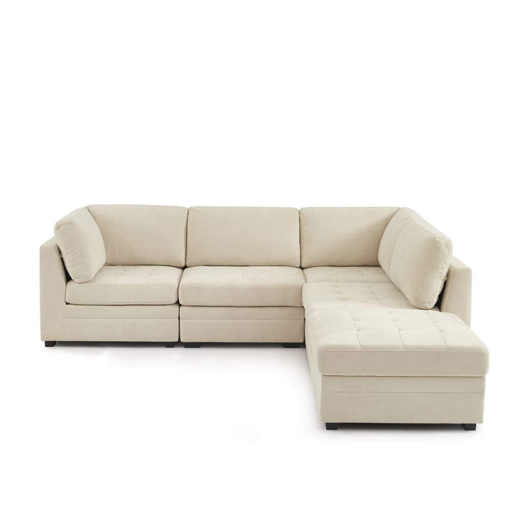 Canapé d'angle modulable 5 pièces tissu chenille beige