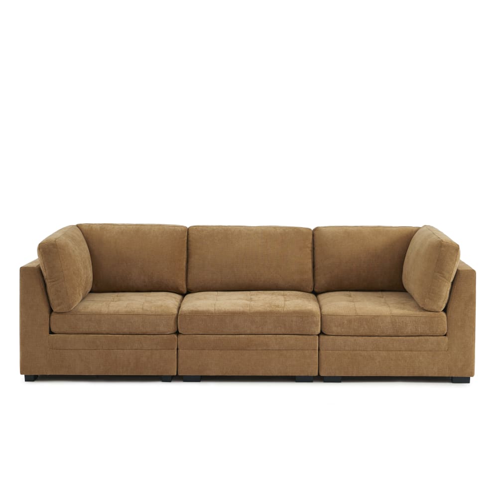 Canapé droit modulable 3 pièces tissu chenille écureuil