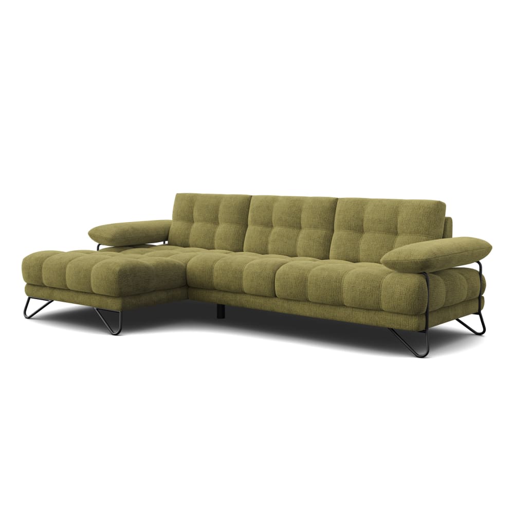 Canapé d'angle gauche 4 places, tissu vert olive
