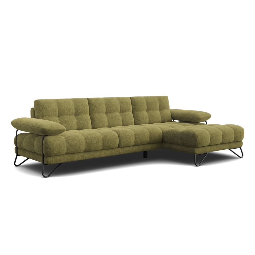 Canapé d'angle droit 4 places, tissu vert olive