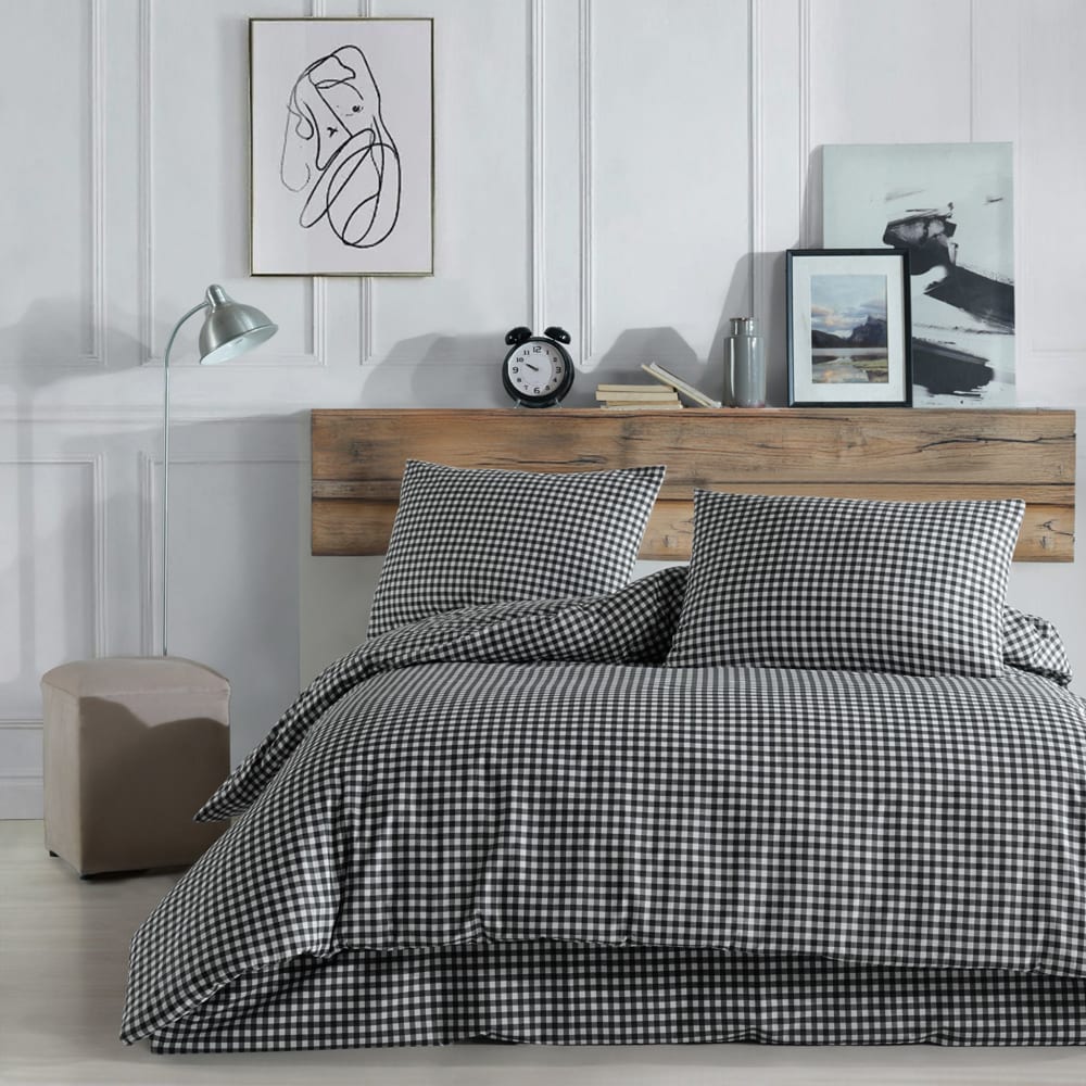 Parure de lit à carreaux 100% coton