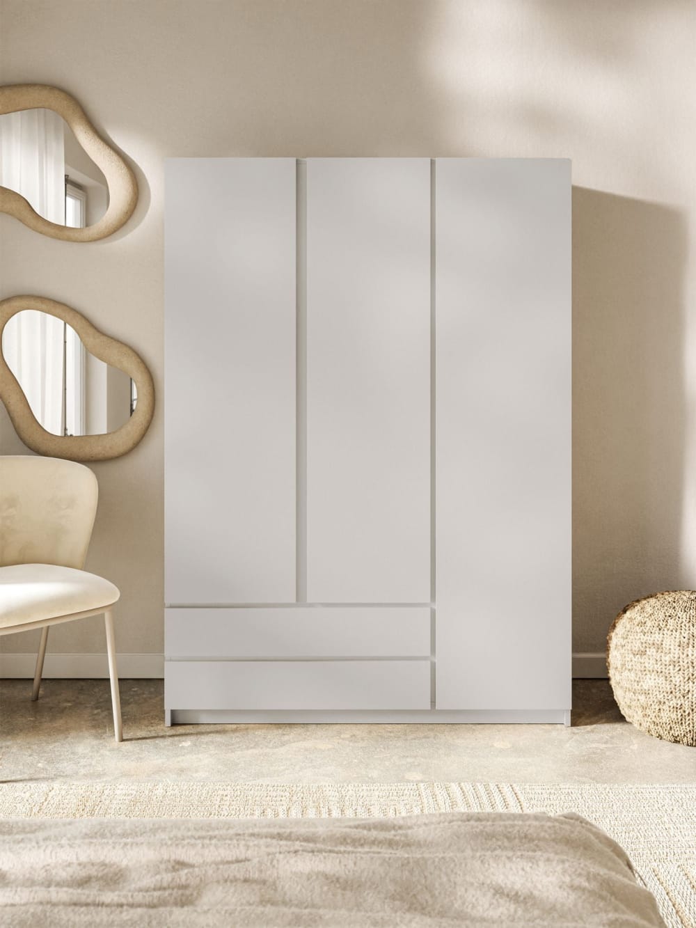 Armoire avec 3 portes et 2 tiroirs, gris cachemire, 150 cm