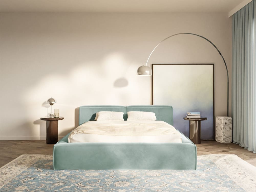 Lit coffre 200 x 200 avec sommier, en velours, vert sauge