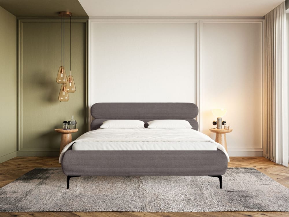 Lit coffre 180×200 en velours côtelé et pieds noirs, brun