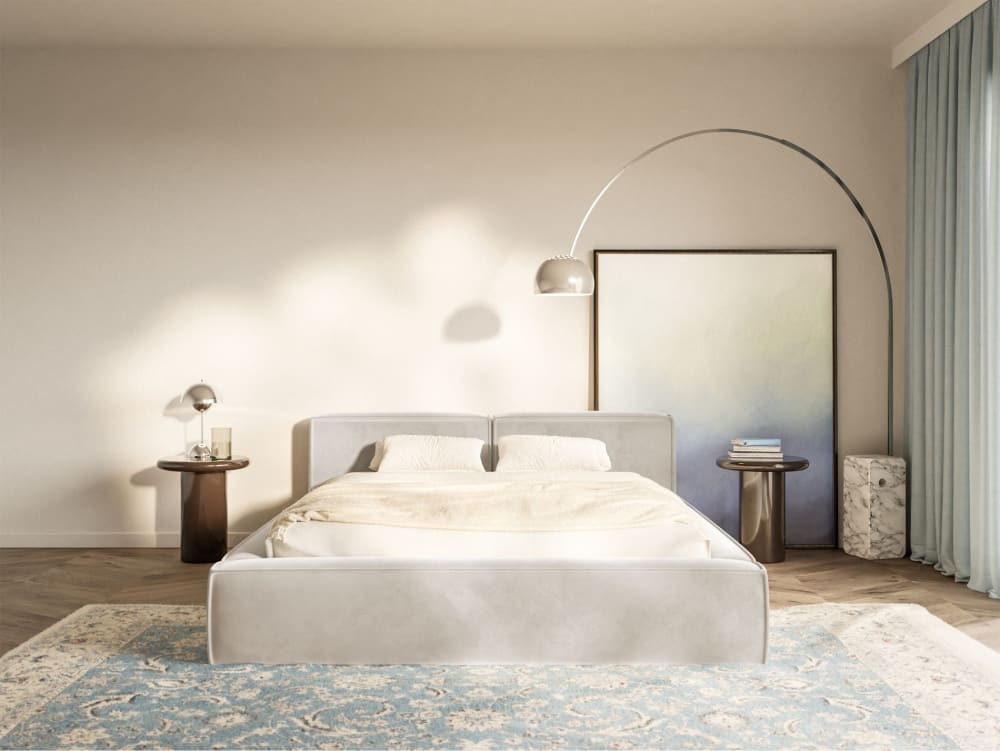 Lit coffre 160 x 200 avec sommier, en velours, grège