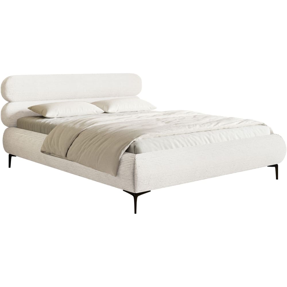 Lit coffre 180×200 en velours côtelé et pieds noirs, crème Lit coffre 180×200 en velours côtelé et pieds noirs, crème