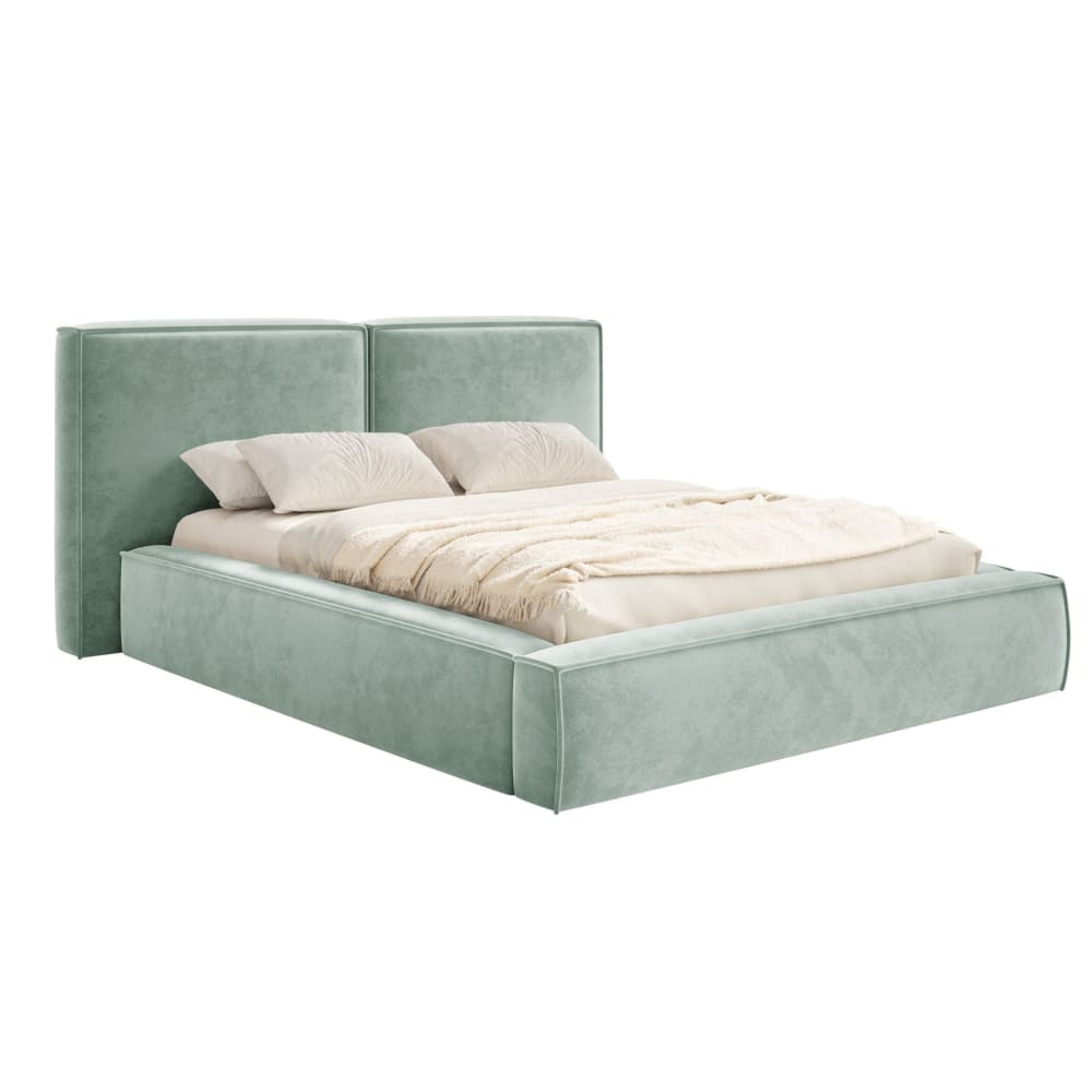 Selsey Polsterbett 140x200 mit Bettkasten, Lattenrost, Velours, salbeigrün style modern - Stoff