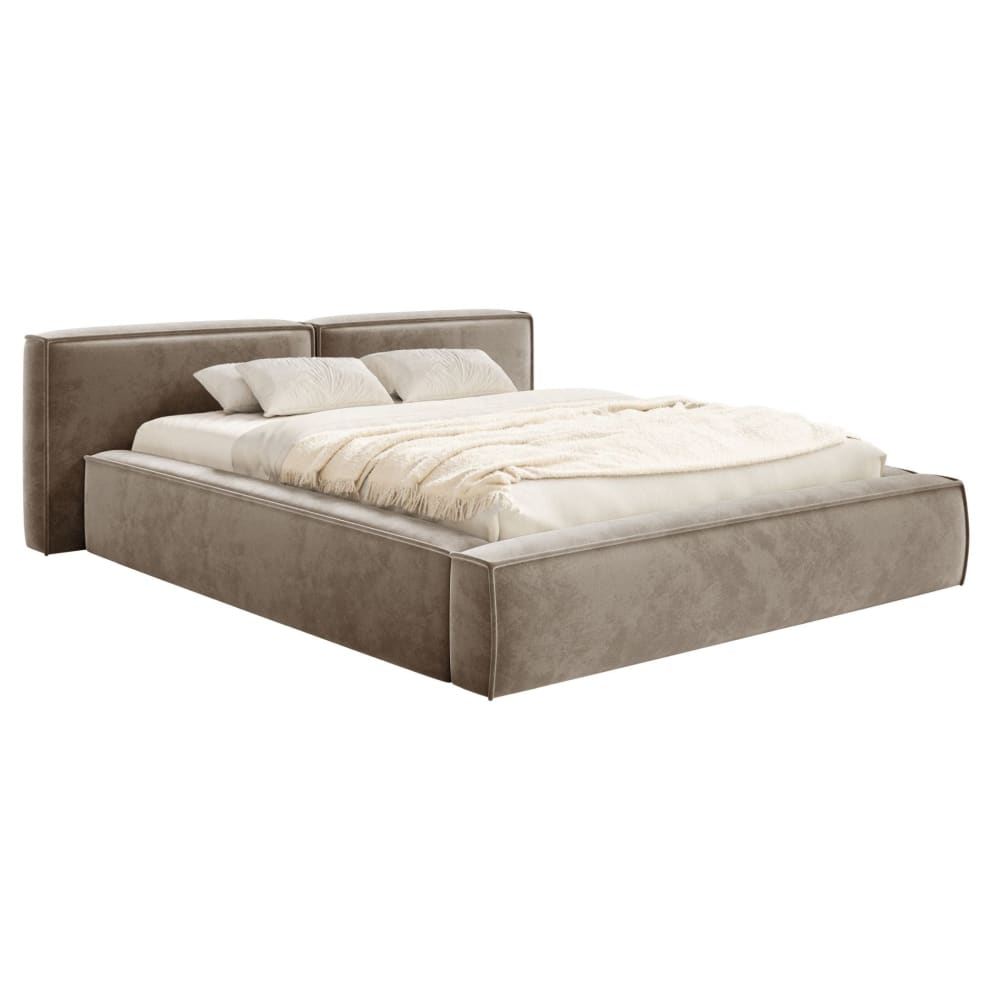 Lit coffre 200 x 200 avec sommier, en velours, brun clair Lit coffre 200 x 200 avec sommier, en velours, brun clair