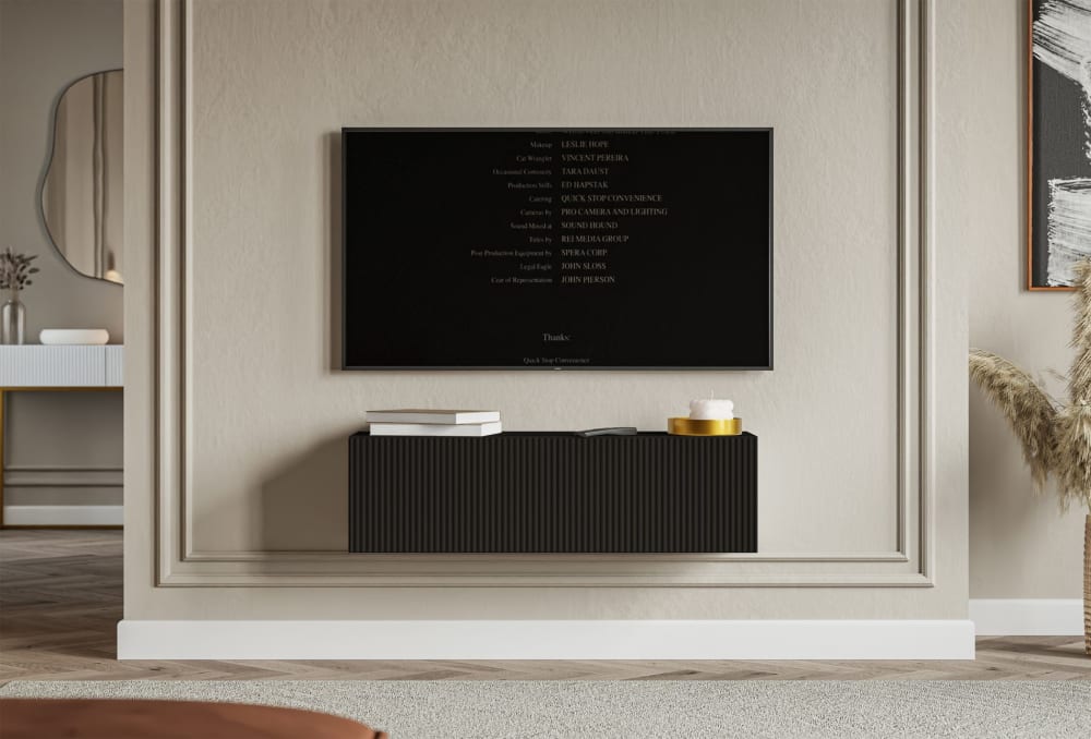 Meuble TV mural 1 porte, noir, 100 cm