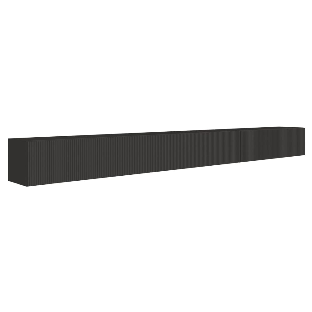Selsey TV-Lowboard hängend mit geriffelten Fronten, 300 cm, schwarz style modern - Spanplatte