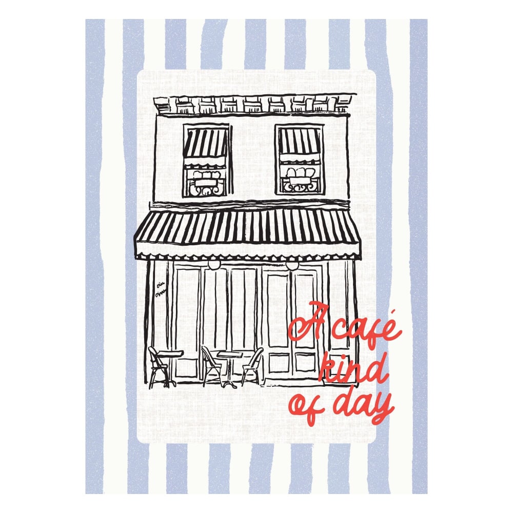 Affiche ''Cafe Kind of Day on Blue Stripes'' sans cadre - 30 x 40 cm