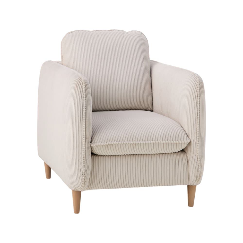 Fauteuil en velours côtelé beige