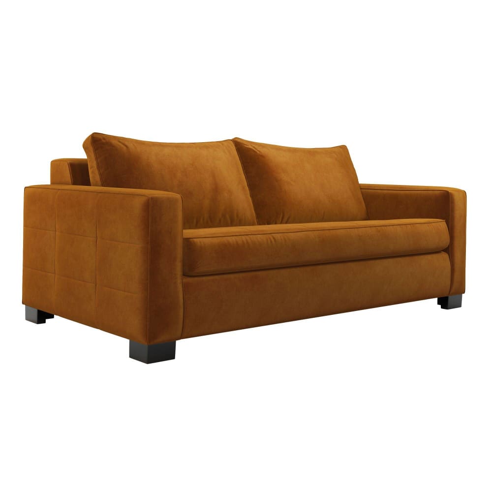 Canapé convertible 3 places en velours jaune mordoré