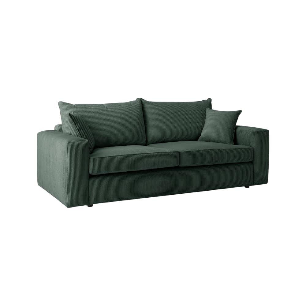 Canapé convertible 3 places en velours côtelé vert