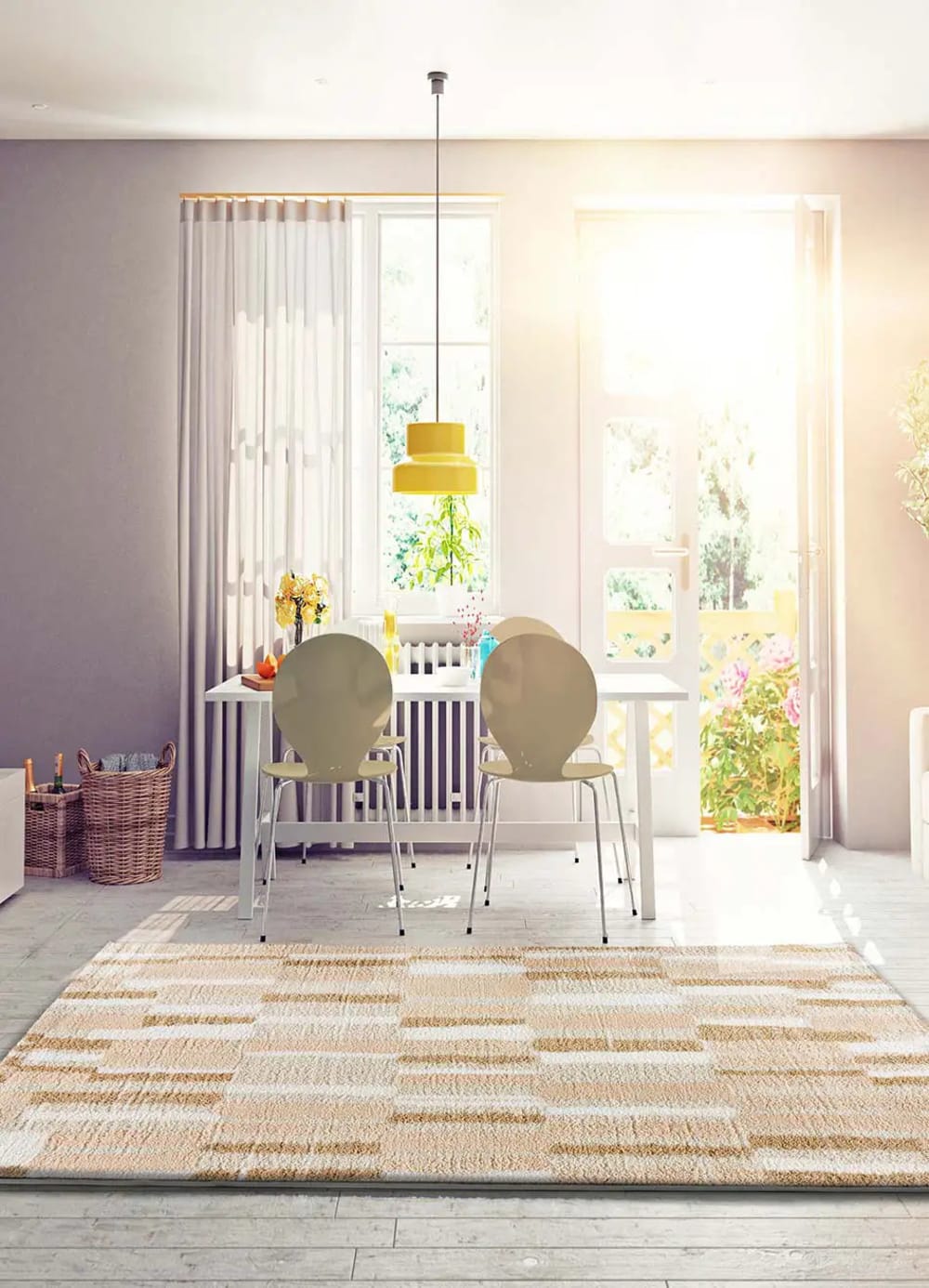 Tapis shaggy géométrique beige 133x190 cm — vue 3