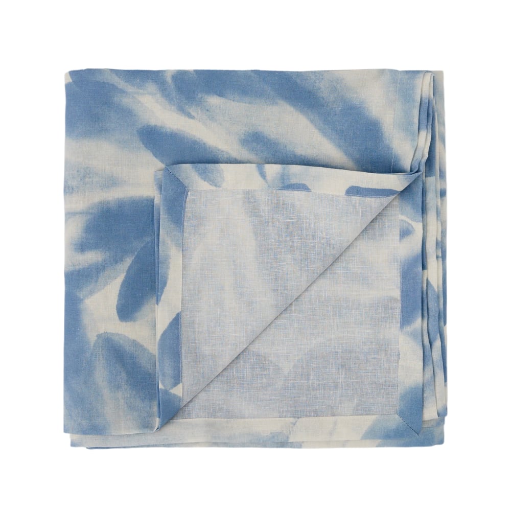 Nappe en coton et en lin ecru/bleu gris 160 x 160 cm