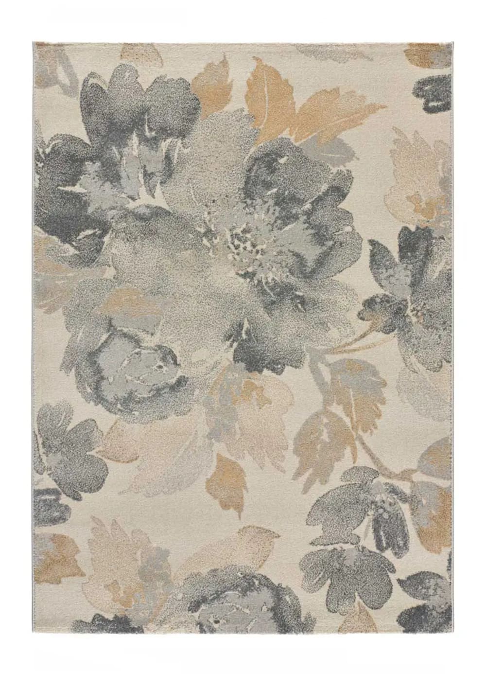 Kurzflorteppich, Blumenmotive, grau / beige, 160x230 cm - Maisons