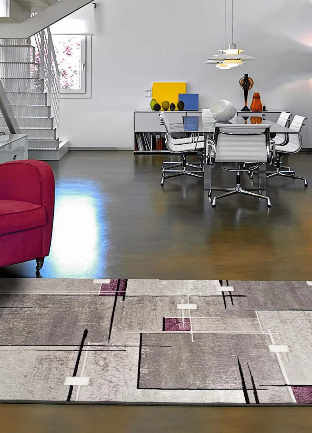 Tapis géométrique lilas/gris 120x170 cm — vue 3