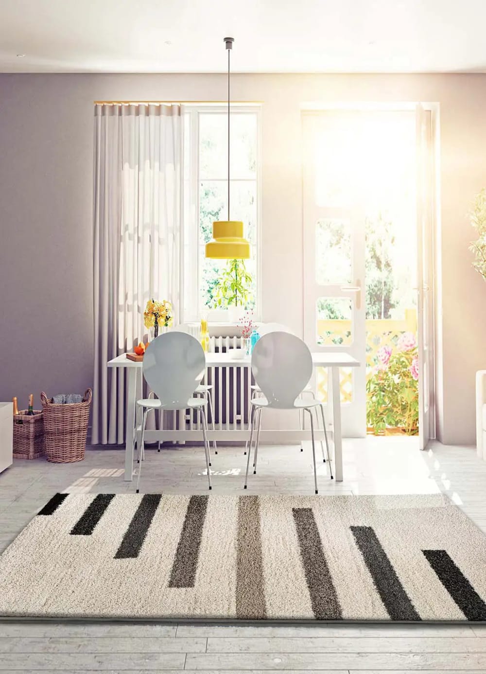 Tapis shaggy géométrique beige/gris 135x190 cm — vue 3