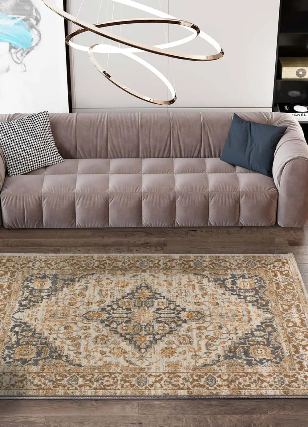 Tapis vintage oriental beige/gris 80x150 cm — vue 3