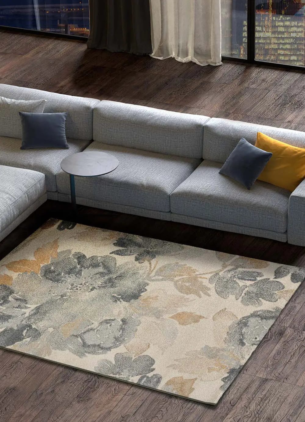 Tapis motifs floraux gris/beige 140x200 cm — vue 3