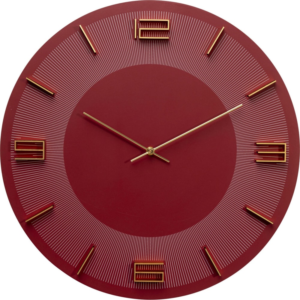 Uhr Aus Holz Und Aluminium, Gold Und Rot, D49Cm